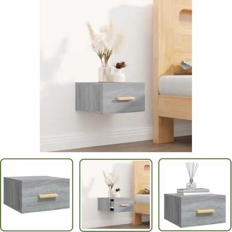 The Living Store Table de chevet murale sonoma gris 35x35x20 cm - Table De Chevet Murale - Meuble De Chambre - Table De Nuit - Étagère Murale - Rangement Minimaliste (1/5)