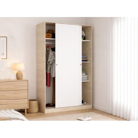 Dmora – Armoire 2 portes coulissantes 120x50x204 cm – Blanc et chêne – Compartiment avec patère et étagères – Design moderne et durable - 120x50h204 (1/5)