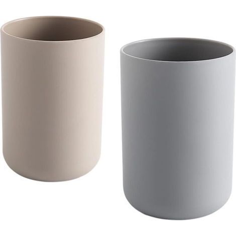 Set di 2 portaspazzolini da bagno, con bicchiere in plastica da 300 ml (marrone e grigio) (1/4)
