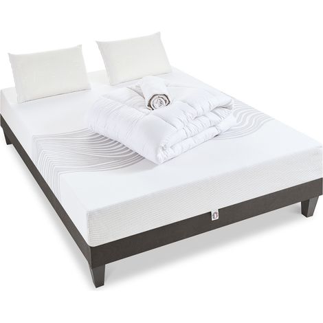 OLYMPE LITERIE Pack Prêt à dormir SENSITIVE 160x200 cm Matelas Mémoire de forme + Sommier + Accessoires (1/5)
