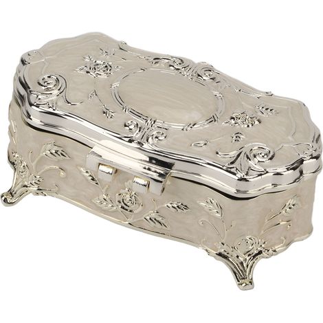 Boîte à bijoux vintage petite blanche en alliage de zinc émaillé, organisateur de bijoux en métal, boîte décorative pour petits objets. (1/5)