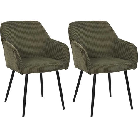 AMORY - Lot de 2 fauteuils de table en velours côtelé coloris vert (1/5)