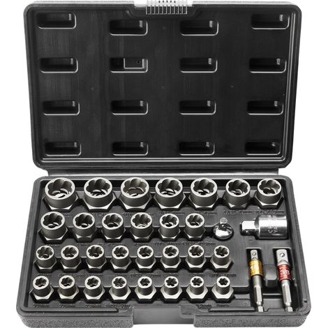 Extracteur de Boulons et Écrous 29PCs Extracteurs de Goujons 6 mm à 10 mm et 10,5 mm à 19 mm Outils de Retrait de Goujons Cassés en Acier CR-MO avec Étui pour Enlever les Boulons Cassés Atelier (1/5)
