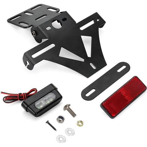 Support de plaque d'immatriculation moto avec éclairage LED – Métal noir durable – Compatible MT01, MT07, MT09, Sportster Z900, SV650 (1/5)