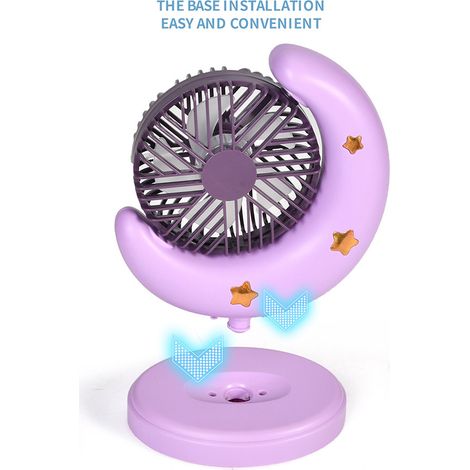 Tragbarer 2-stufiger Tischventilator, USB-aufladbar, mondförmig, lila. (1/5)