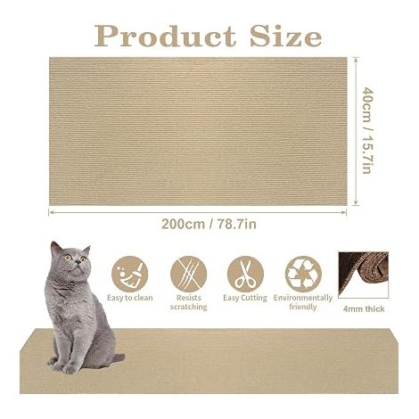 Cat Scratching Sofa Scratching Mat Anti Scratch Protector DIY Sofa Protector 200 x 40 cm Khaki (1/4)