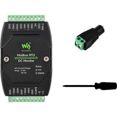 Waveshare 4-Kanal Modbus RTU 16-Bit hochpräzises industrielles DC-Überwachungsmodul zur Erfassung von Strom-/Spannungs-/Leistungsdaten (1/5)