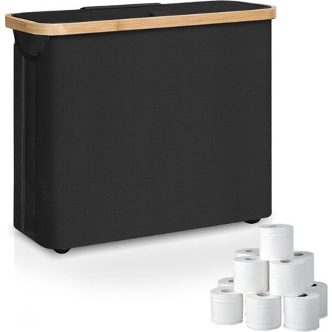 Rangement Papier Toilette, Réserves à Rouleaux de avec Couvercle, Panier Papier WC, Boite Rangement Salle de Bain pour 8-12 Rouleaux de Papier Toilette (Noir) (1/5)