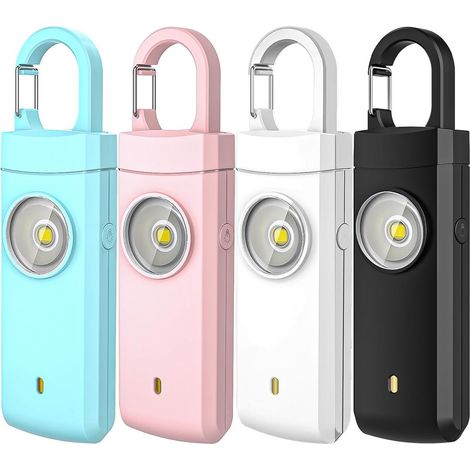 4 pièces - Alarme personnelle 130 dB avec lampe torche LED et porte-clés, sifflet anti-panique de poche, portable, autodéfense, rose/bleu/blanc/noiryu (1/5)