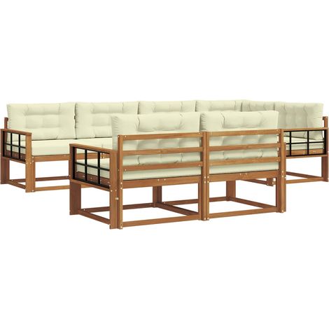 Outdoor-Sofagarnitur mit Kissen 7 pcs Natur und Creme vidaXL