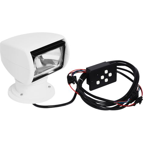 Phare de recherche pour bateau - 12 V - 100 W - Ampoule halogène - Télécommande - Projecteur de recherche portable avec rotation à 360 ° - Pour yacht, garde-côte, etc. (blanc) (1/5)