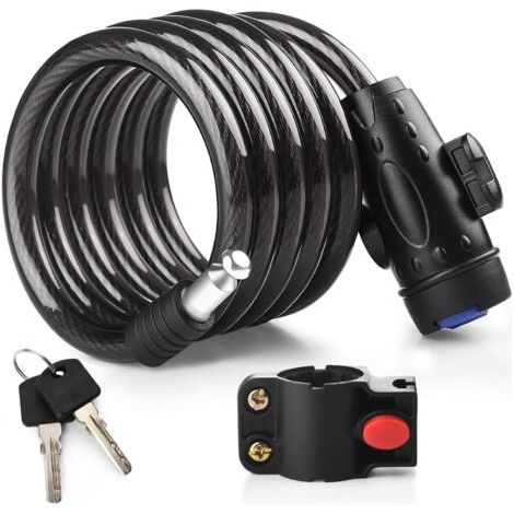 Antivol vélo, câble antivol vélo avec 2 clés, résistant aux intempéries, câble de sécurité antivol avec support de montage, pour motos et scooters (1/3)