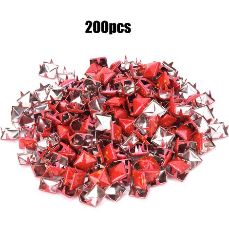 200Pcs Rivets Carrés Métal, Déco Sacs Chaussures Chapeaux DIY, 9mm Fond Rouge Point Jaune (1/5)