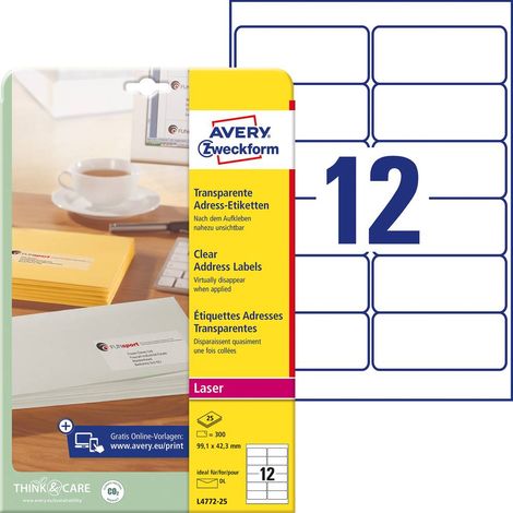 Avery-Zweckform L4772-25 Etiquette pour adresse 99.1 x 42.3 mm film de polyester transparent 300 pc(s) fixation permane (1/4)