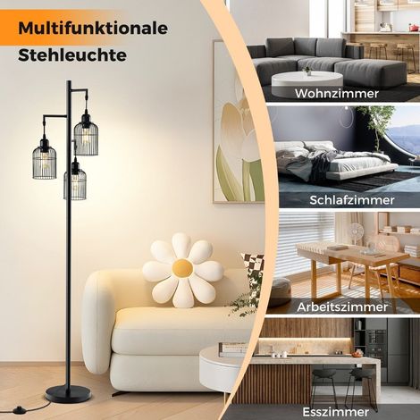Industrielle stehleuchte 3 schirme fuschalter schwarz 169 cm