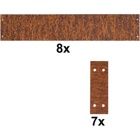 Estexo – 8 bordures de jardin en acier Corten 100 cm – Hauteur 19 cm – Raccords inclus – Résistantes aux intempéries et flexibles