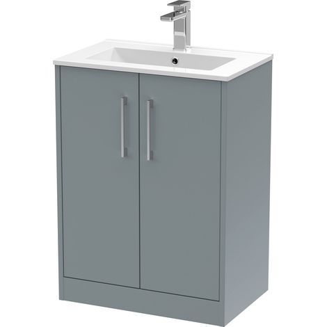 Hudson Reed Juno Floor Standing 2-Door Vanity Unit with Basin 2 600mm Wide - Coastal Grey (1/5)