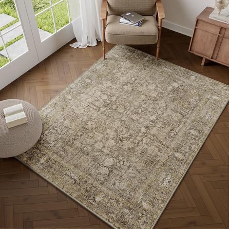 Vintage Tapis Salon 90x150cm Marron Lavable en Machine Rug Chambre Adulte Grand Rugs,Descente de Lit, AntidéRapant Carpet,Interieur Doux Poil Ras,Salle a Manger Carpets,Bureau (1/5)