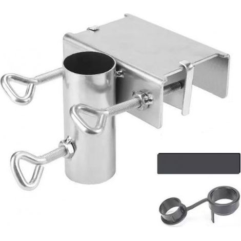 Abrazadera para sombrilla, Hierro galvanizado, Bases para sombrilla, No requiere base, terrazas, Para postes de 38 mm de diámetro, Plateado (1/5)