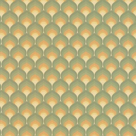 Retro Vinyl Wallpaper Green Orange Geometric Fan Pattern Mid Century Non Woven