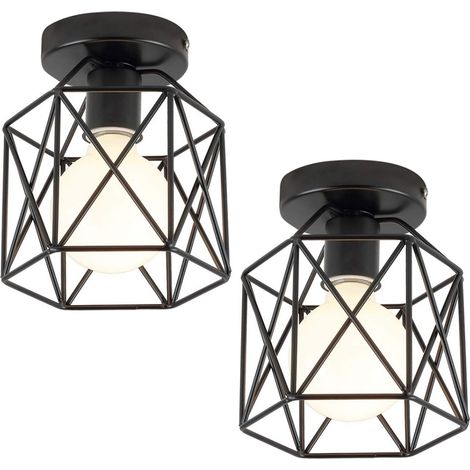 Plafonnier Industrielle Vintage Lampe de Plafond Cage en Métal Suspension Luminaire E27 Noir Ø15CM pour Salon Chambre Café Bar - 2Pcs (1/5)
