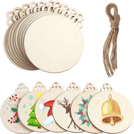 Packung mit 30 StückRunde Kugeln aus Naturholz zum Aufhängen an Weihnachtsbäumen, für Bastelarbeiten und DIY-Projekte. (1/5)