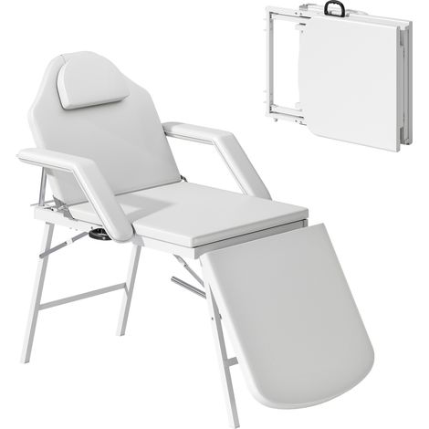 Table de massage, table de massage pliante avec revêtement en faux cuir, rembourrage en mousse, cadre en acier, blanc (1/5)