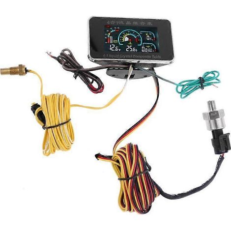 Voltmètre numérique 4 en 1 pour voiture 12 V/24 V : surveillance de la pression d'huile, du niveau de carburant et de la température d'eau, avec alarme. (1/5)