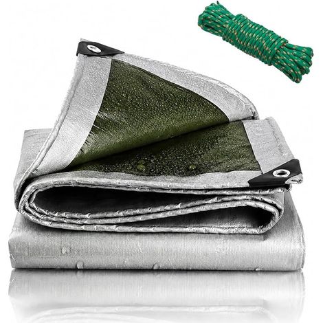 Bâche de camion, imperméable, 3 x 8 m, 120 g/m², en polyéthylène, avec œillets, résistante aux UV et aux déchirures, avec une corde de 5 m de long, housse polyvalente pour meubles de jardin, bois