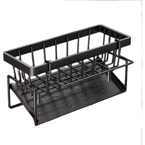Organisateur d'évier de cuisine avec égouttoir automatique et porte-éponge, noir (1/4)