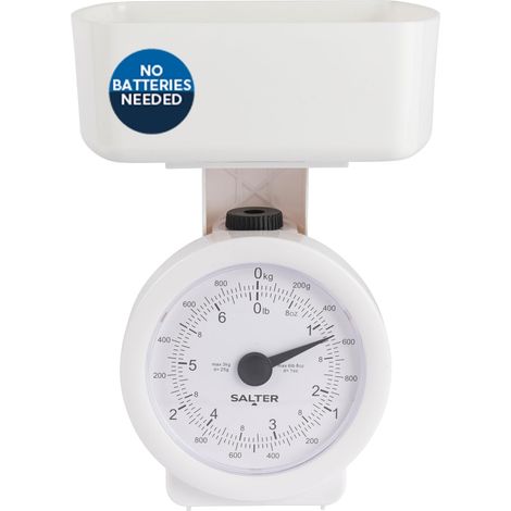 Balance Analogique de Cuisine Mécanique avec Bol, Capacité 3KG, Mini Pèse Aliments avec Affichage Aiguille, Poids Précis au Gramme, Facile à Lire, Design Peu Encombrant, Sans Pile, Blanc (1/5)