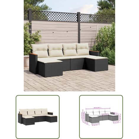 The Living Store Salon de jardin 6 pcs avec coussins noir résine tressée - Salon De Jardin - Meuble De Jardin - Ensemble Salon Extérieur - Canapé Jardin - Résine Tressée (1/3)