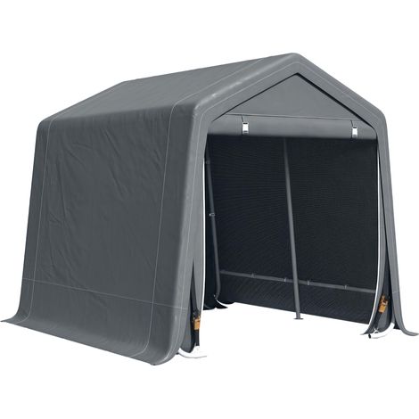Abri de jardin tente de stockage 2 portes zippées cadre métal 280 x 240 x 240 cm gris foncé