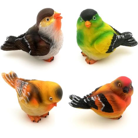 Figuras de pájaros de resina de 4 piezas, esculturas y estatuas de animales artificiales para macetas de jardín y decoración DIY.