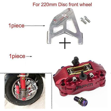 Étrier de frein à disque pour moto, 200 mm/220 mm, avant/arrière, 4 pistons, montage radial, vitesse de rotation de 82 mm, compatible scooter, moto cross, pit bike et Grom - Support B rouge 220 mm (1/5)