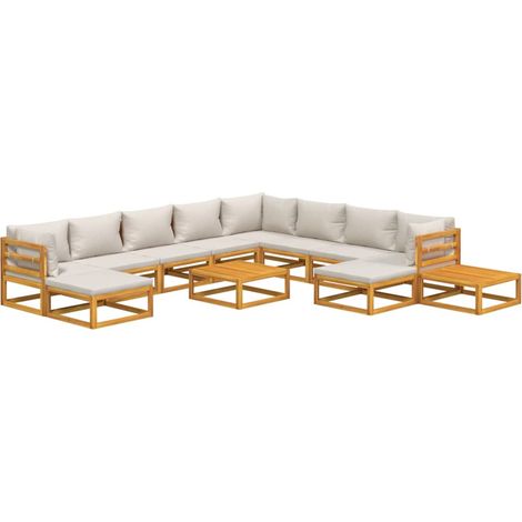 Salon de jardin meuble d'extérieur ensemble de mobilier 12 pièces avec coussins gris clair bois massif (1/5)