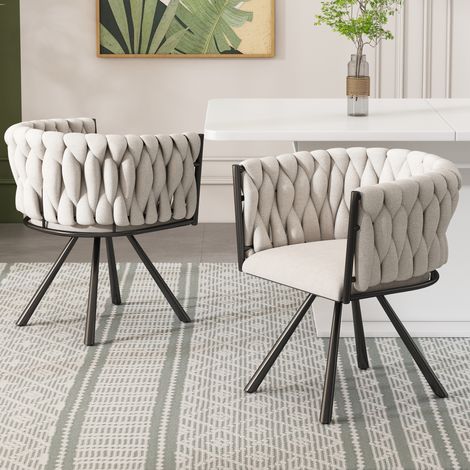Silla de comedor giratoria, lote de 2, lino beige y negro HAVRYA (1/5)