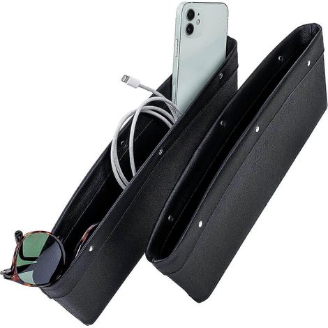 Organisateur de siège auto 2 en 1, taille universelle, poches de rangement ajustables, 2 boîtes de rangement pour sièges avant, contribue à réduire les distractions au volant. (1/4)