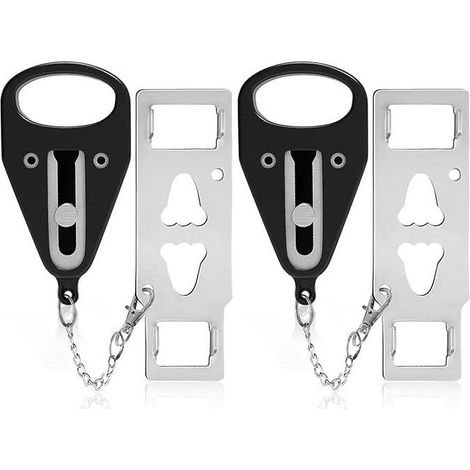 Verrou de porte portable noir - Sécurité renforcée pour hôtels, appartements et voyages - Acier inoxydable - 2 pièces (1/5)