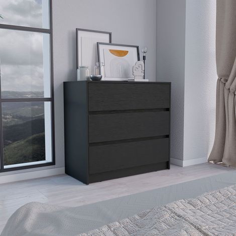 Comoda Austin en melamina con 3 cajones de rieles metalicos , negro , 80 cm X 85 cm X 42 cm (1/5)