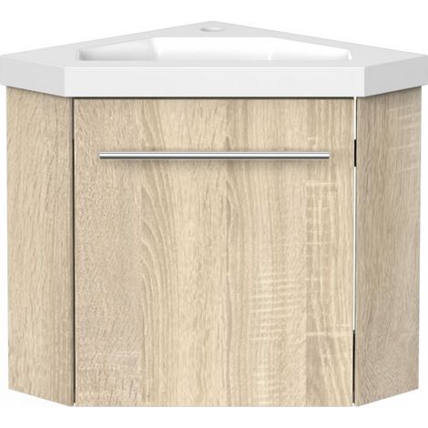 Meuble de Salle de Bain d'Angle Gain de Place - Lave Main - bois clair - 40x40 cm