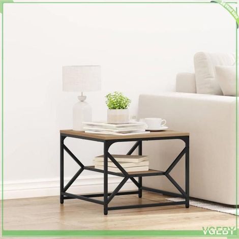 Table basse - Chêne artisanal - 51 x 50 x 40 cm - Bois d'ingénierie et acier - Style moderne (1/5)