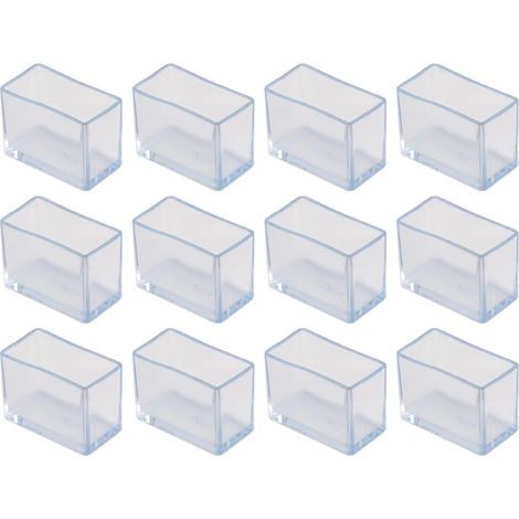 Lot de 12 protections de sol rectangulaires pour pieds de chaise - En silicone transparent - Empêche la table et les chaises de faire du bruit (30 x 60 mm) (1/5)