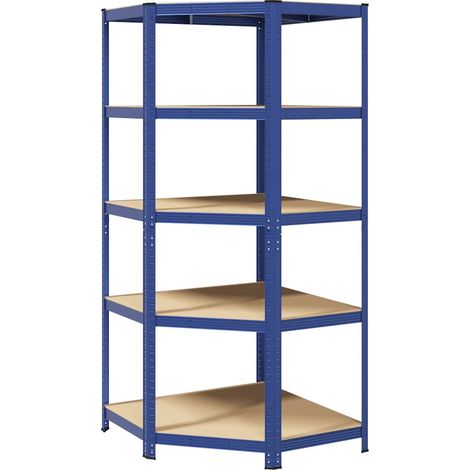 Étagère d'angle à 5 niveaux Bleu Acier et bois d'ingénierie