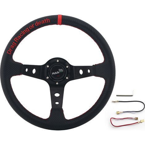 345 mm tiefes, konkaves Rennlenkrad aus PU-Carbonfaser mit Textur für getunte Fahrzeuge - - (1/4)