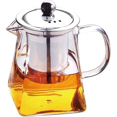 Teekanne aus Klarglas mit Edelstahleinsatz, hitzebeständig, aus Borosilikatglas – 750 ml (1/4)