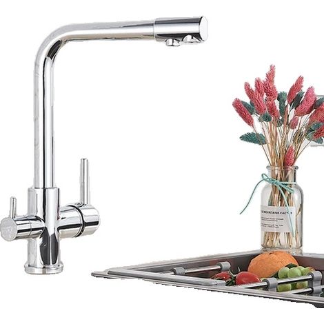 Grifo de cocina, doble manija, giratorio 360 grados, cromado. (1/2)