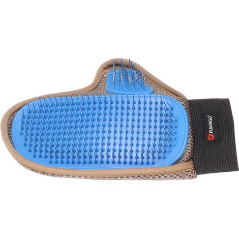 Gant de brossage avec picots métal taupe et bleu pour chien - Flamingo (1/3)