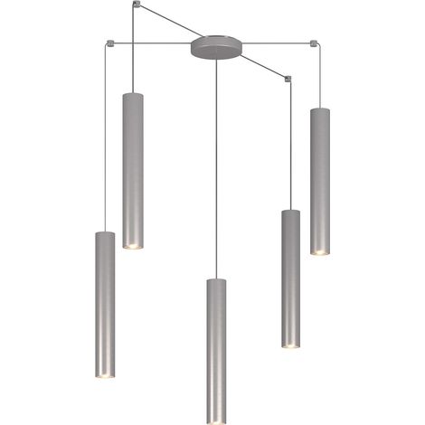 Lampadario Industrial-Minimal Xeana Metallo Grigio 5 Luci Gu10