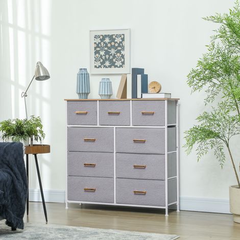 Moderne Kommode mit 9 Stoffschubladen und elegantem Design für Schlafzimmer, Wohnzimmer oder Eingangsbereich, 100 x 30 x 99 cm, Grau (1/5)